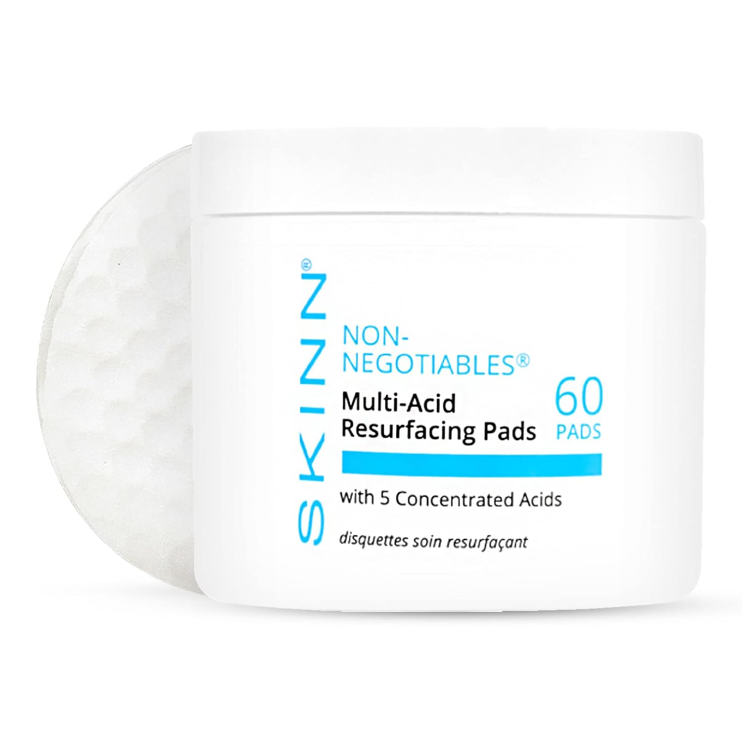 SKINN Multi-Acid Resurfacing Pads, with Glycolic, Lactic & Salicylic Acid, 60 Pads - Witch Hazel Chemical Peel for Face, Neck & Decollete Exfoliates, Brightens & Tones Skin, for Fine Lines & Wrinkles