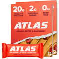 Atlas Protein Bars - 20g Protein, 2g Natural Sugar, 0g Seed Oils (Peanut Butter Raspberry, 24 Count)