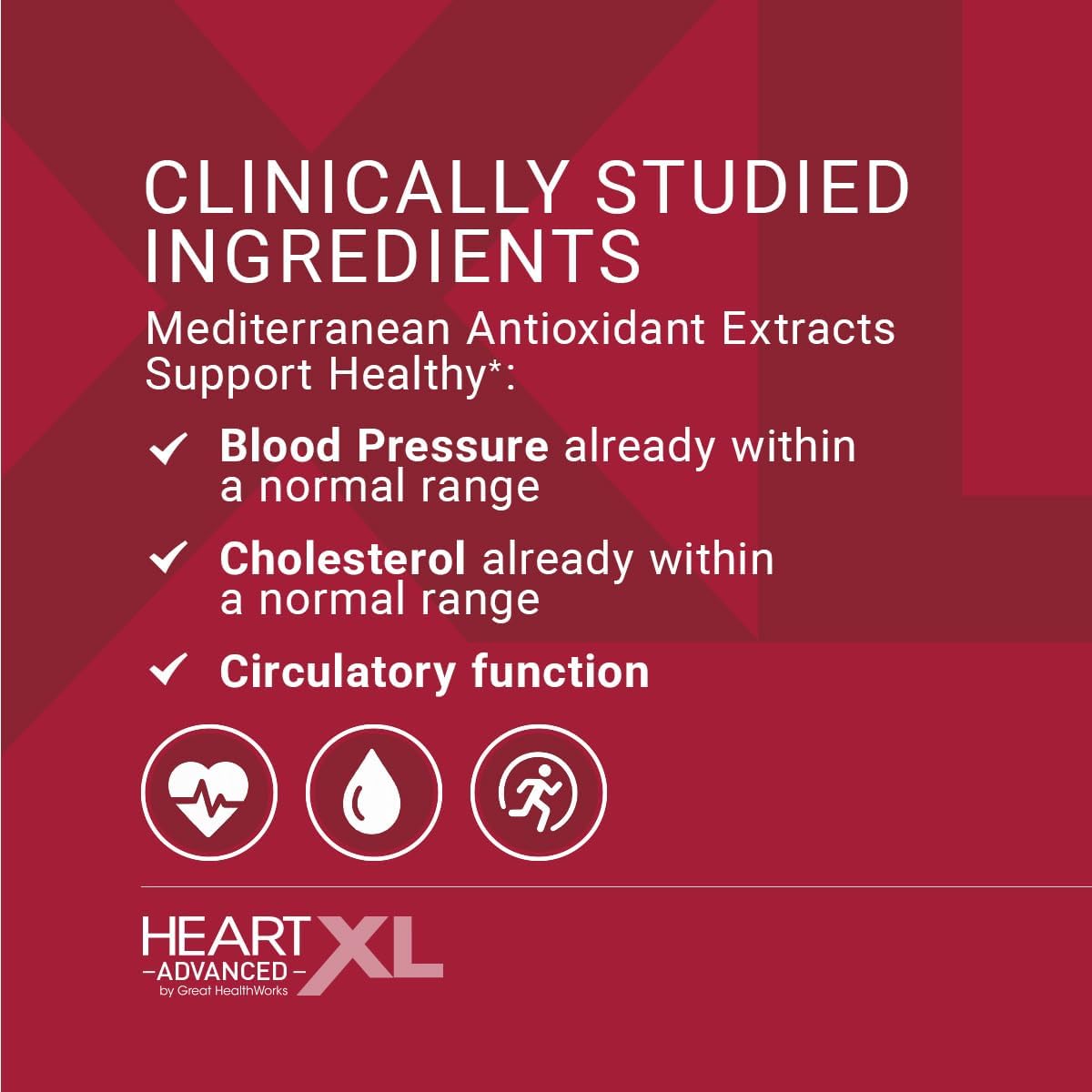 OmegaXL HeartXL Advanced - Heart Health Supplement - Three clinically Studied Mediterranean antioxidant extracts - Supports Blood Pressure, Cholesterol and Circulatory Health (60 Capsules)
