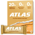 Atlas Bar – 20g Protein, 1g Sugar, 0g Seed Oils, 0g Artificial Sweeteners (12 Count, Salted Peanut Butter)