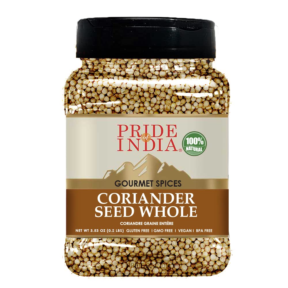 Pride of India - PACK of 6 - Coriander Seed Whole – Fresh & Gourmet Indian Whole Spice – Good for Curries/Meat/Chicken – Easy to Store – 4 oz. Medium Dual Sifter