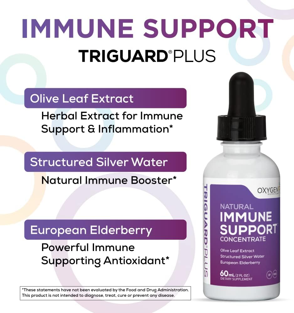 Triguard Plus Concentrate | Colloidal Silver Liquid, Sambucus Elderberry Extract & Olive Leaf Extract, 3-in-1 Liquid Immune Support | Powerful Immune System Booster | Great Taste - 2oz / 60ml