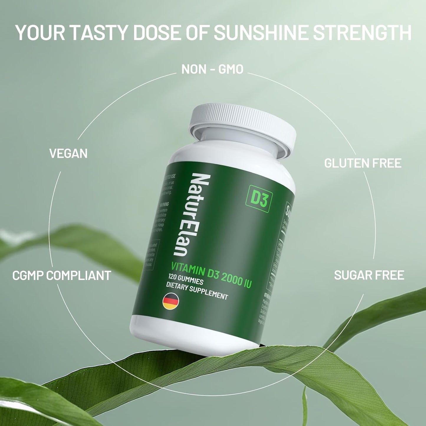 Vitamin D3 Gummies - 120 Gummies, 2000 IU Vitamin D3 per Gummy, Sugar Free, Boost Bones, Mood & Immune System Function, Third Party Tested, Yummy Peach Flavor, Vegan & Gluten Free, 120 Servings