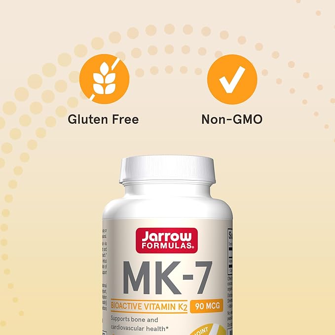 Jarrow Formulas MK-7 90 mcg - Bioactive Form of Vitamin K2-60 Servings (Softgels) - for Bone & Cardiovascular Health - Vitamin K2 MK-7 Dietary Supplement - Gluten Free
