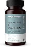 Amazon Elements Organic Whole Food B Complex, 98% Whole Food Source, Dietary and other ingredients derived from whole foods, 60 tablets