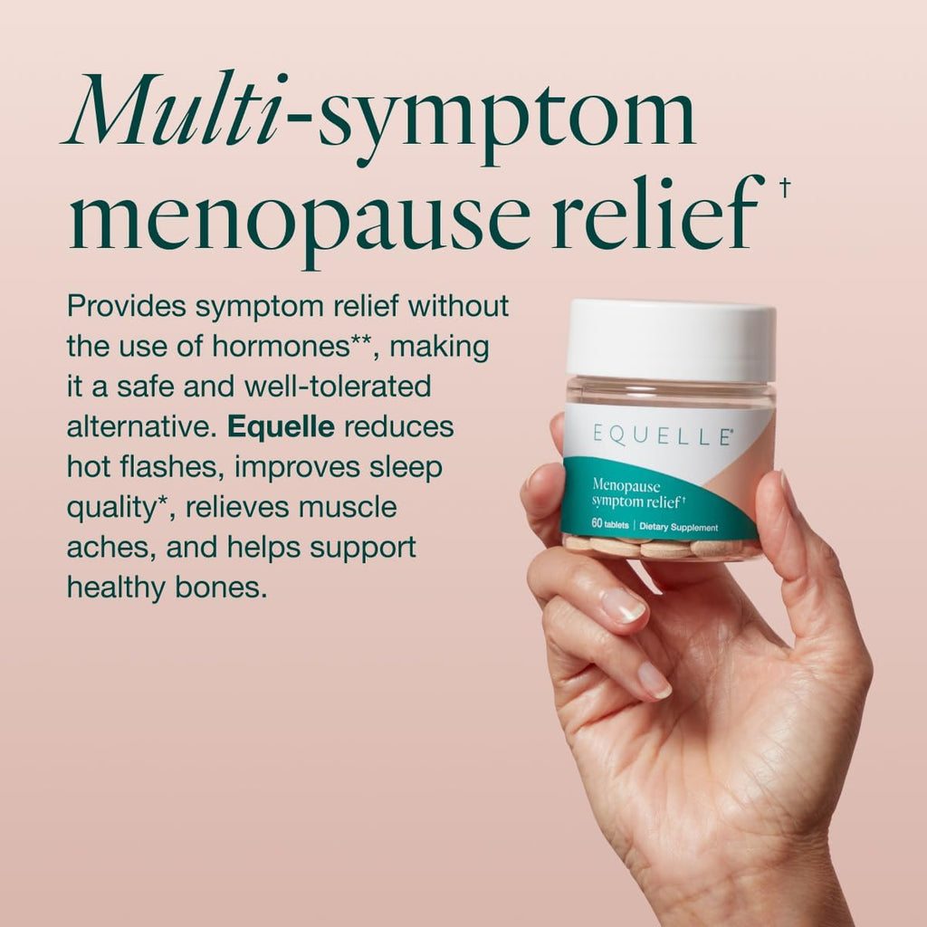 EQUELLE Multi-Symptom Perimenopause & Menopause Relief Relief from Hot Flashes, Muscle Aches & Supports More Sleep. Hormone-Free, Plant-Based S-Equol – 2 Month Supply (120 Tablets)