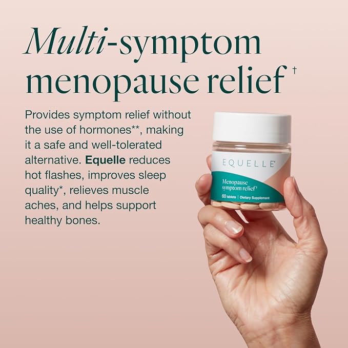 EQUELLE Multi-Symptom Menopause Relief Supplement for Women, Plant-Based S-Equol, Non-Hormonal & Non-Prescription, Fewer Hot Flashes, More Sleep, Relieves Muscle Aches, 3 Month Supply (180 Tablets)