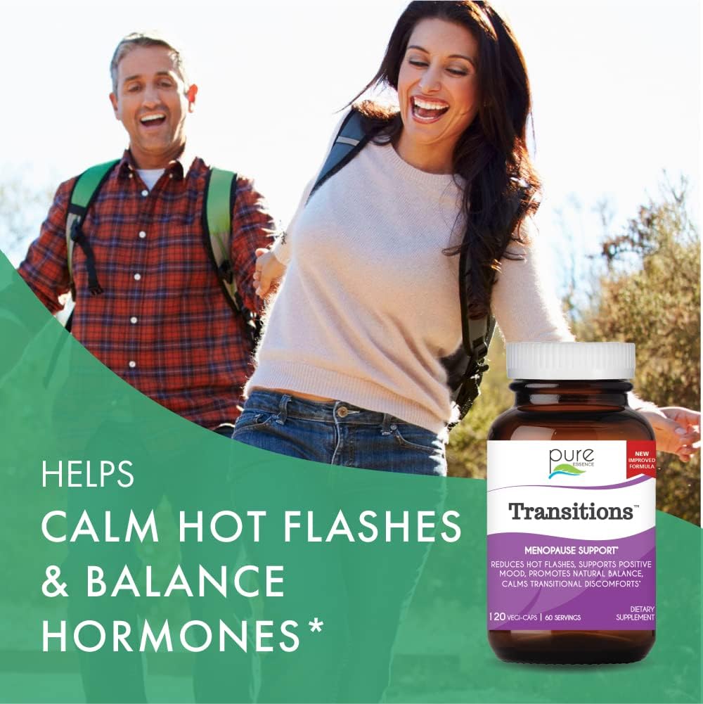 Pure Essence Labs Transitions Vitamins for Women, Natural Menopause Relief Supplement to Promote Hormone Balance, Reduce Hot Flashes, Mood Swings & Night Sweats, 60 Capsules