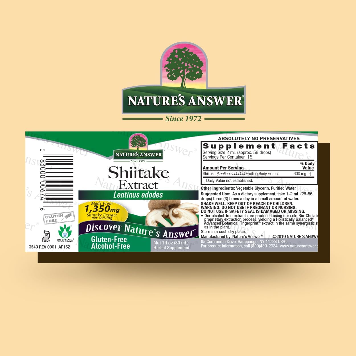Nature's Answer Shiitake Mushroom Extract Alcohol Free 1 Fluid Ounce | Supports Health and Wellness