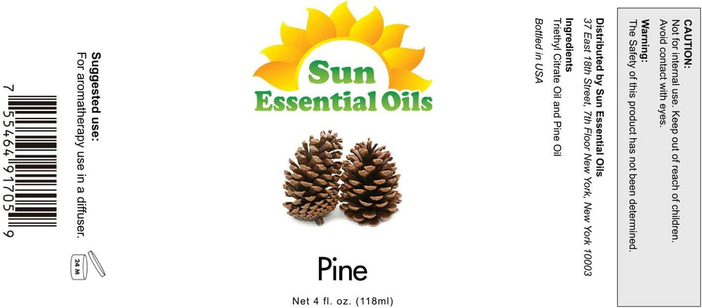 Sun Essential Oils: Pine Essential Oil 4 oz with Dropper for Diffuser, Skin, Aromatherapy Massage, Humidifier, Forest Pine Scented Oil for Candle, Lotion & Soap Making, Room Fragrance