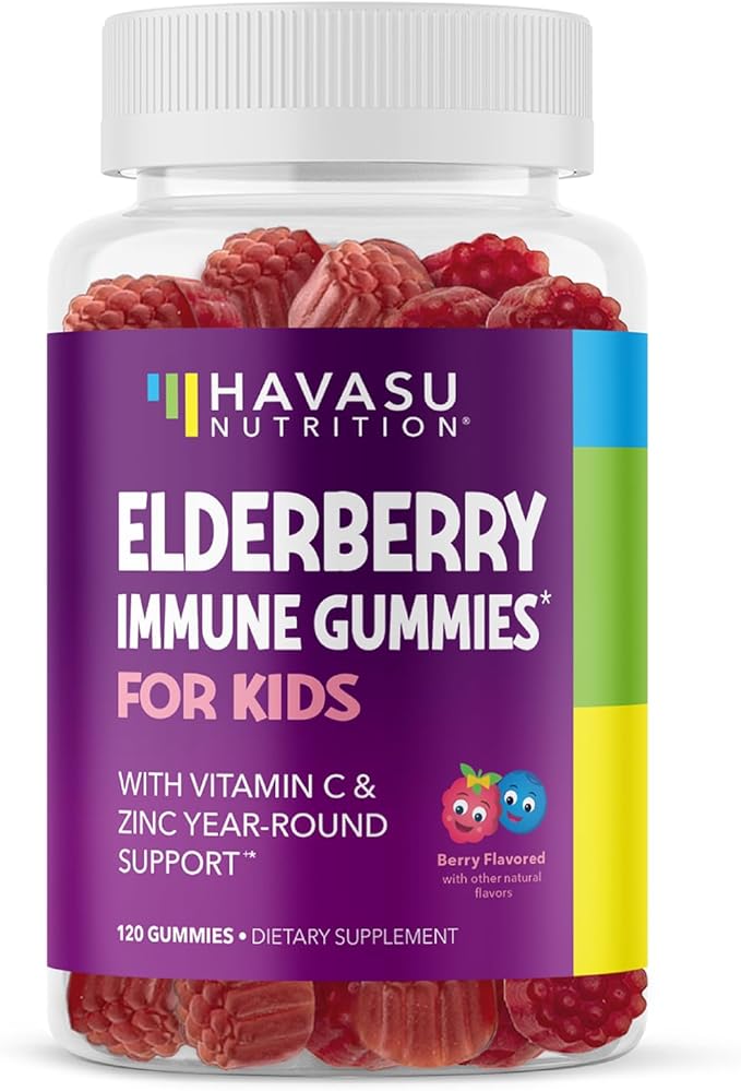 Elderberry Gummies for Kids with Zinc and Vitamin C - Immune Support Supplement for Children - 120 Count, Vegan, Berry Flavor - Convenient Daily Defense with Antioxidants and Essential Nutrients