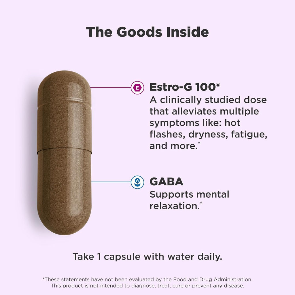 OLLY Mellow Menopause Supplements for Women, Supports Hot Flashes, Vaginal Dryness & Occasional Mood Swings,* Estro-G100®, GABA, Vegan Capsules, 1 Month Supply - 30 Count