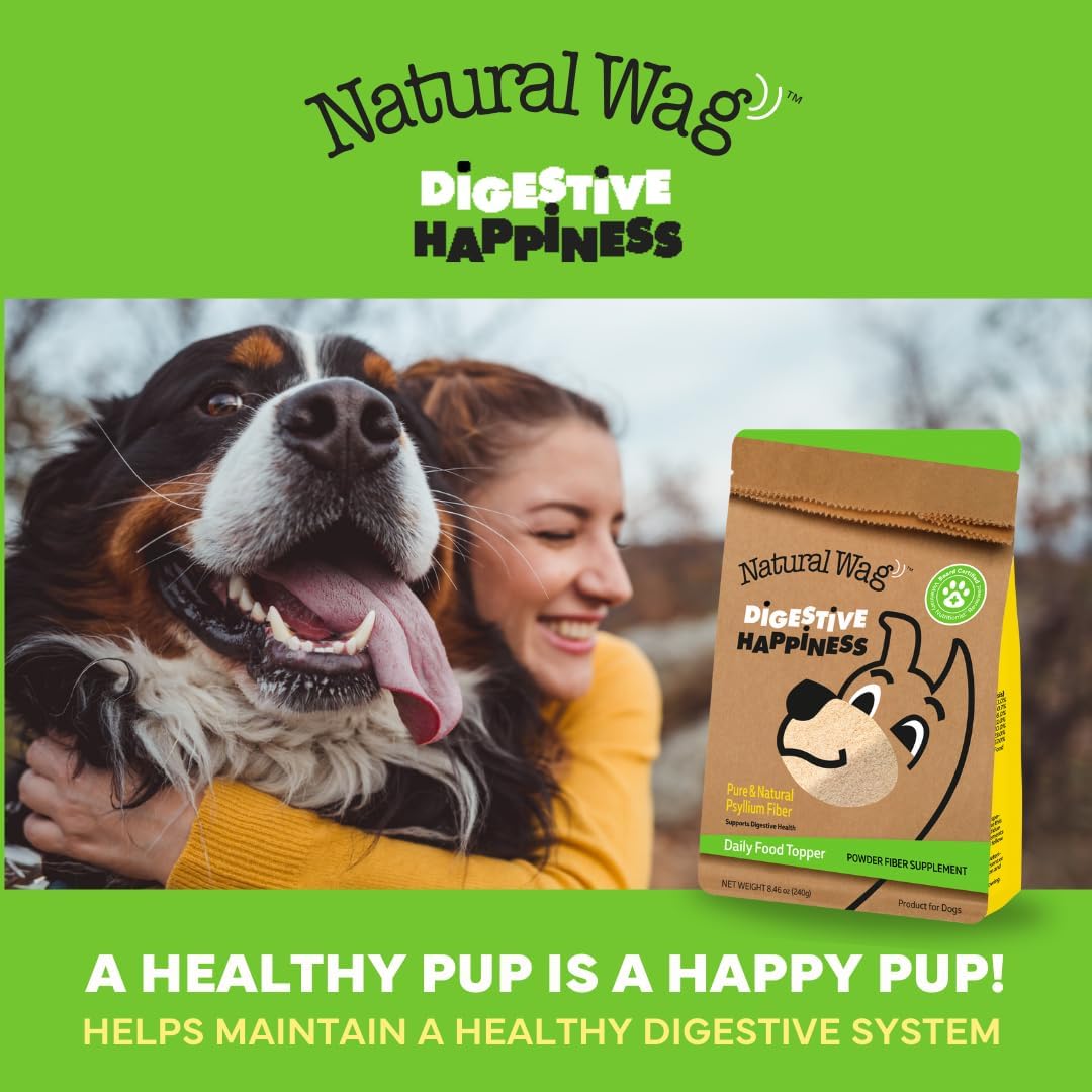 Natural Wag 100% Psyllium Fiber for Dogs – Supports Digestive Health, Relieves Occasional Constipation & Diarrhea, and Promotes Optimal Stool & Overall Wellness.