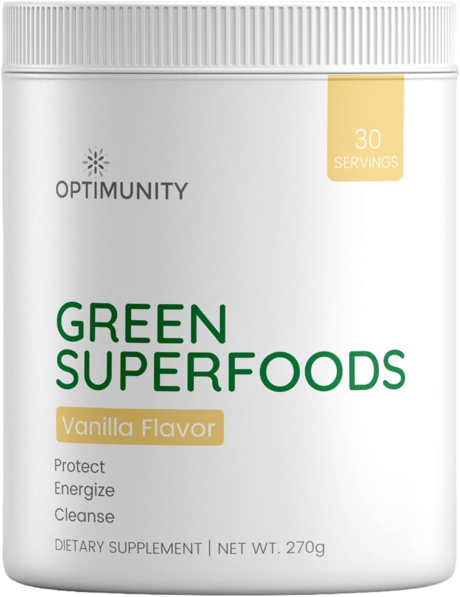 Green Superfoods Powder - Unflavored – Organic Greens Blend with Spirulina, Probiotics & Digestive Enzymes – Detox, Immune & Gut Health Support – 30 Servings (30 Servings, Vanilla)