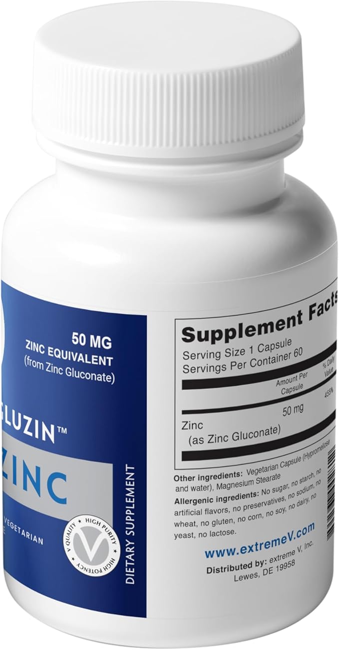 ZINC MG50 - Zinc Gluconate 50mg, (2 Bottles - 120 Capsules)