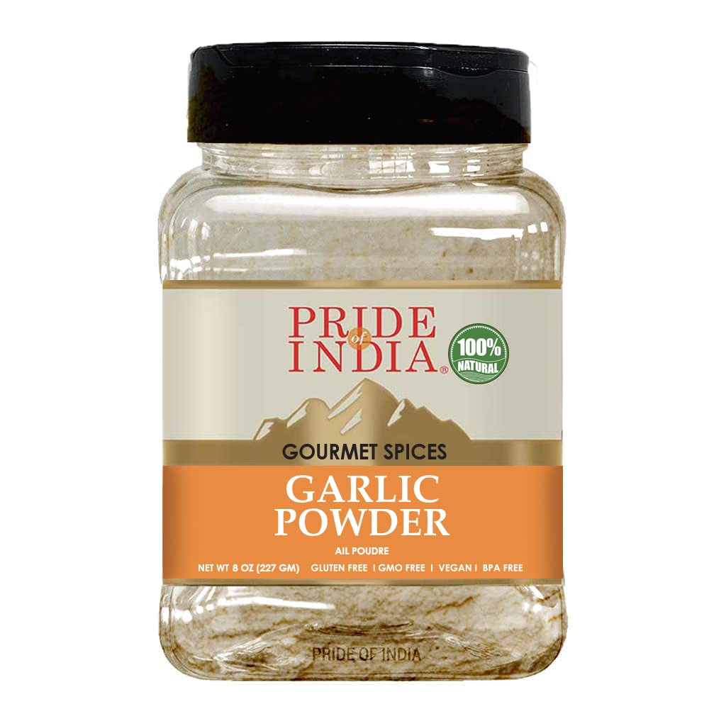 Pride of India - PACK of 6 - Garlic Fine Ground – Gourmet & Culinary Grade – Classic Seasoning to Pasta/Sauces/Dips/Bakes – Easy to Store – 8 oz. Medium Dual Sifter Bottle