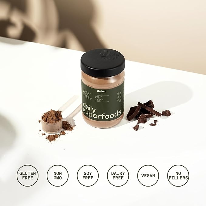 Greens Superfood Powder - Chocolate Flavor to Cleanse & Detox - Smoothie Mix Supplement with Organic Digestive Enzymes, Immune Support, Bloating Relief, Vegan, Low-Carb 30 Servings - by Detox Organics