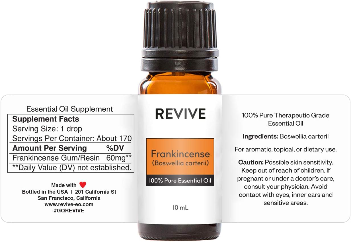 Frankincense Boswellia Carterii 10mL Essential Oil by Revive Essential Oils -100% Pure Therapeutic Grade, Diffusion, Massage, Aromatherapy, Skin & Hair Care, Cruelty Free, Unrefined with No Fillers
