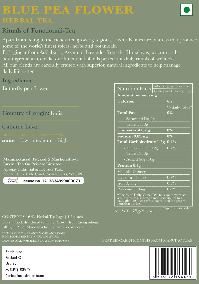 Luxmi Estates - Butterfly Pea Flower Tea - Loose Leaf - 25g (12 Cups) | USDA Certified Organic Blue Tea | Caffeine-Free | Single Ingredient