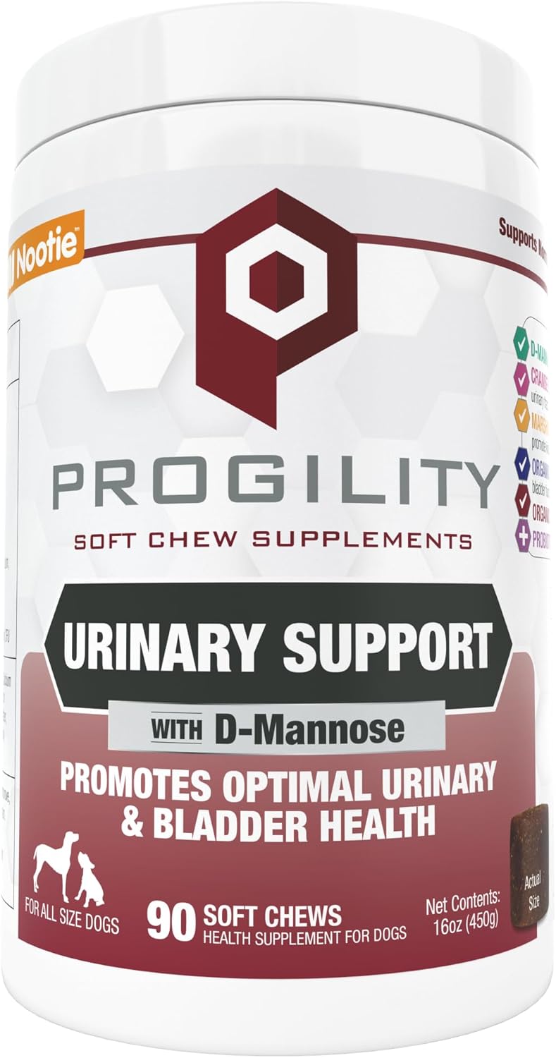Nootie Progility Urinary Support Supplement for Dogs, Bladder Support and Urinary Tract Support for Dogs with Cranberry and D-Mannose, 90 Soft Chews per Container