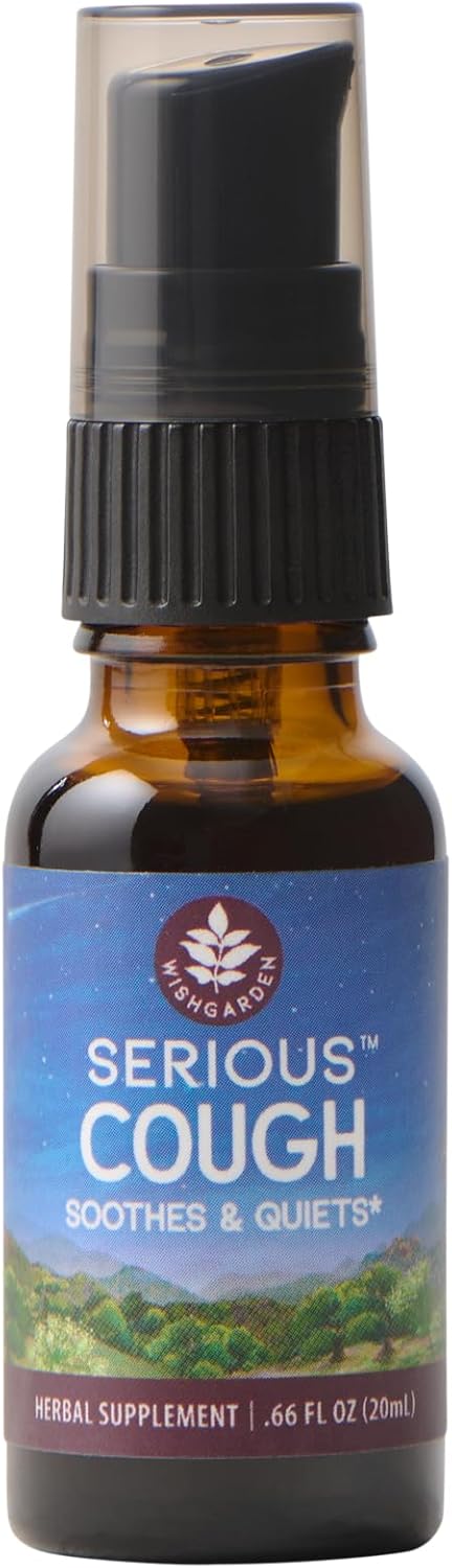 WishGarden Herbs Serious Cough Soothing & Quieting - Fast-Acting Herbal Cough Suppressant for Adults, Dry Cough Relief and Cough Expectorant, Soothes Throat Irritation and Chest Decongestant, .66oz