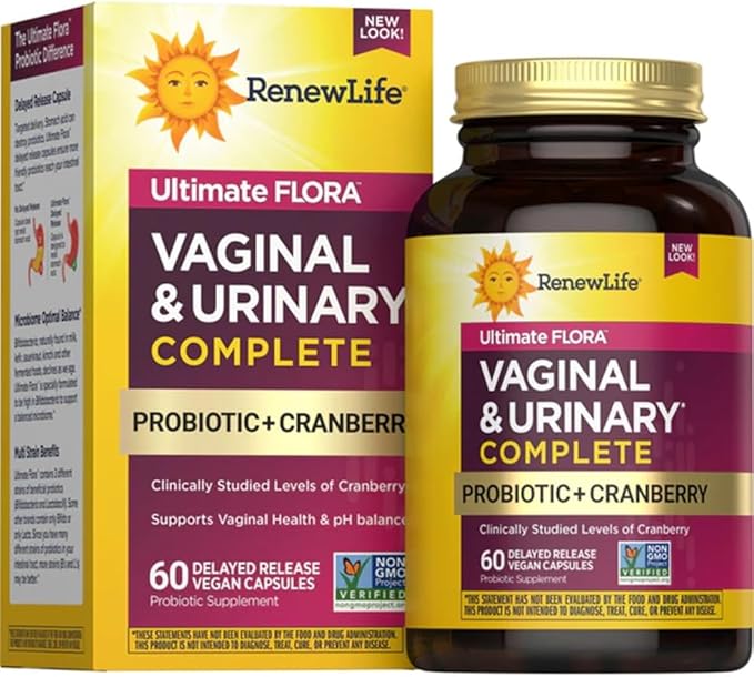 Renew Life Women's Wellness Vaginal and Urinary Probiotic and Cranberry Supplement, Probiotic Supplement for pH Balance for Women, Digestive Health, Dairy, Soy and Gluten-Free, 3.5 Billion CFU 60 Ct