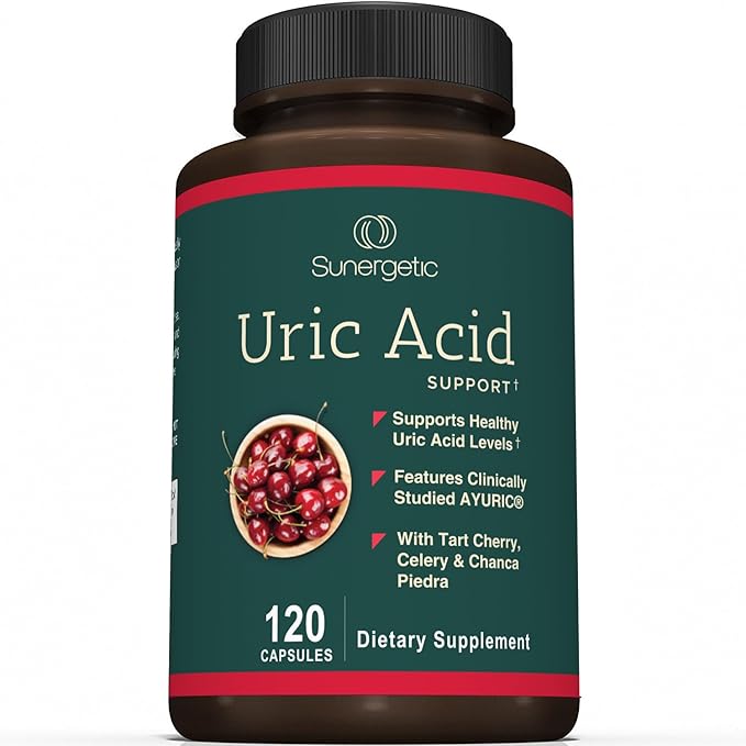 Sunergetic Premium Uric Acid Support Supplement – Uric Acid Cleanse & Kidney Support – Includes Tart Cherry, Chanca Piedra, Celery Extract & Turmeric - 120 Capsules