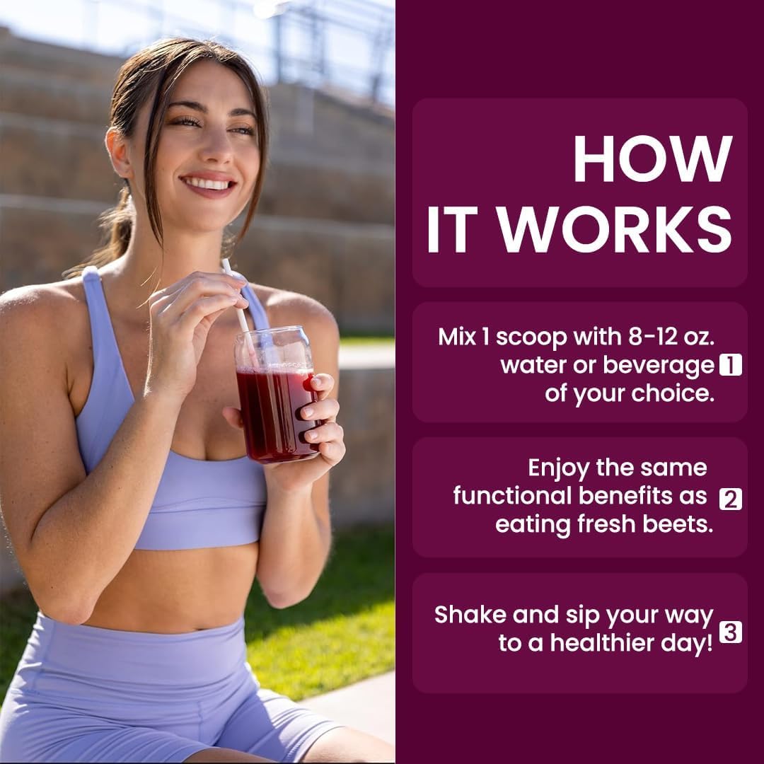 Superfood Beets Powder, 10.59oz 40 Servings - Beetroot Powder Organic Beet Root Blend with Green Tea & Berry Flavor, Non-GMO, Plant-Based Drink Mix