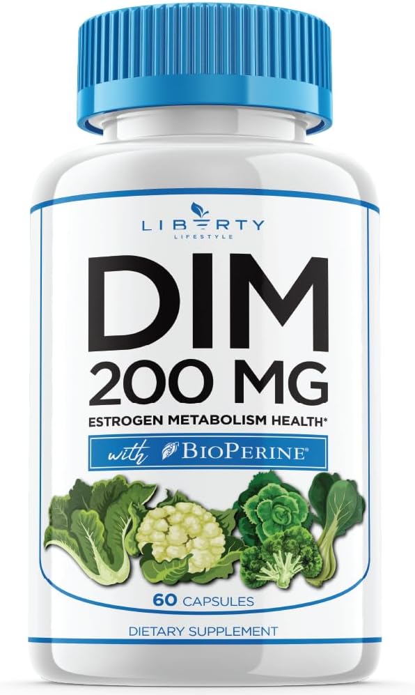 DIM Supplement 200mg - DIM Diindolylmethane Plus BioPerine - Estrogen Balance, Hormone Menopause Relief, Acne Treatment, Vegan - 60 Count