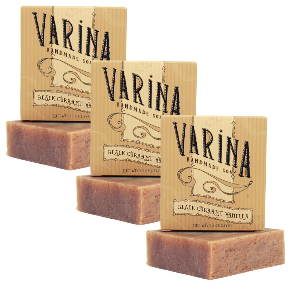 Varina Natural Black Currant Vanilla Bar Soap - Gentle Cleansing for Sensitive Skin, Sweet and Vanilla - 3 Pack