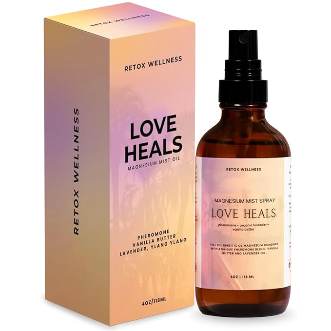 LOVE HEALS Magnesium Mist| Pure Magnesium Oil Spray with Lavender & Vanilla| Body & Foot Spray Refreshes Tired Skin| Calming Essential Oils for Relaxing & Uplifting Feel, 4oz