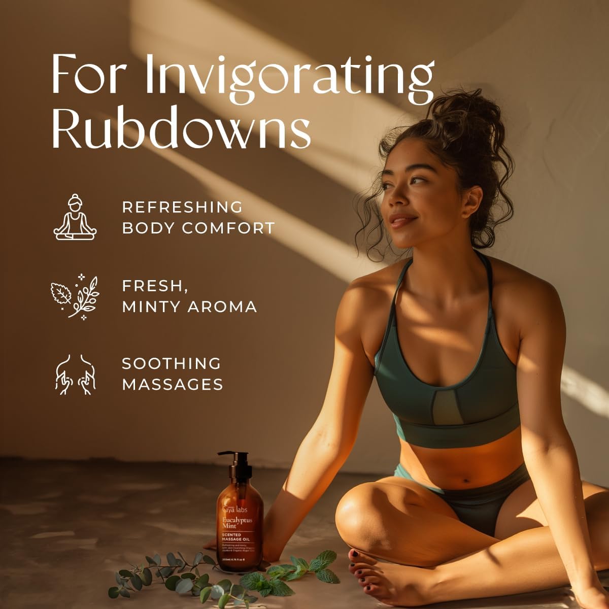 Gya Labs Eucalyptus Mint Massage Oil - 6.76 Fl Oz - Non-Greasy Formula for Sore Muscles, Deep Relaxation & All Skin Types - Suitable for Men & Women