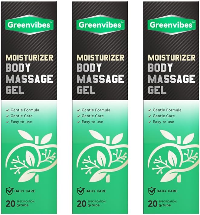 Greenvibes Body Massage Gel, Fast-Absorbing Herbal Blend with Poria Cocos, for Targeted Relief & Skin Hydration, Supports Healthy Liver Function, Boosts Active Energy, 0.68 Fl Oz, 3 Pack