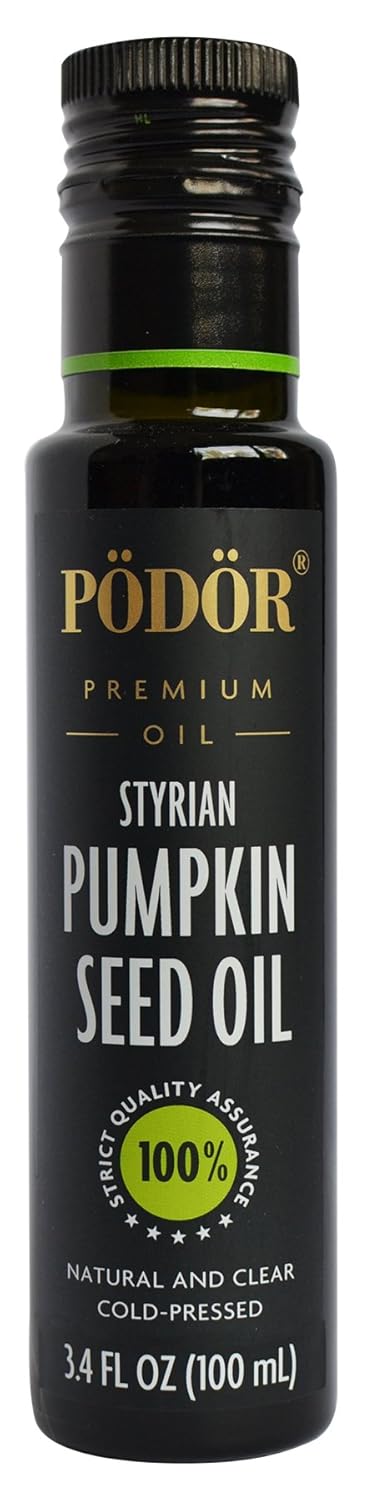 PÖDÖR Premium Styrian Pumpkin Seed Oil - 3.4 fl. Oz. - Cold-Pressed, 100% Natural, Unrefined and Unfiltered, Vegan, Gluten-Free, Non-GMO in Glass Bottle