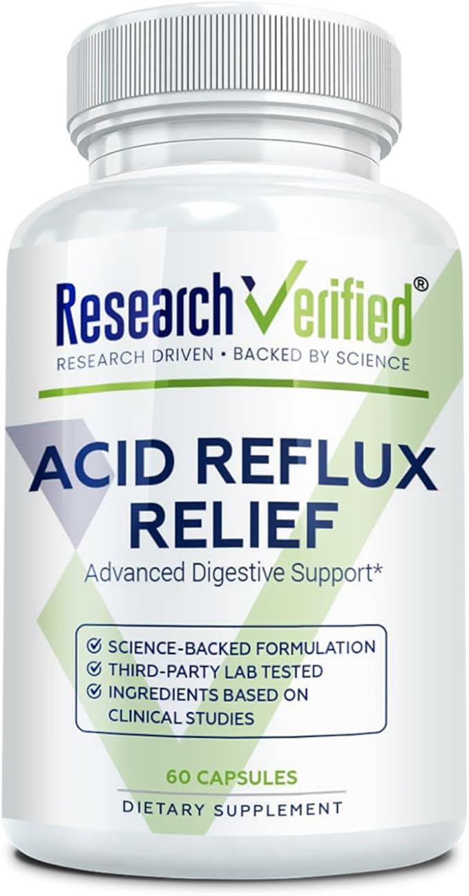 Research Verified Acid Reflux Relief - Soothe GI Problems - Melatonin, 5-HTP, Marshmallow Root - 60 Capsules - Vegan