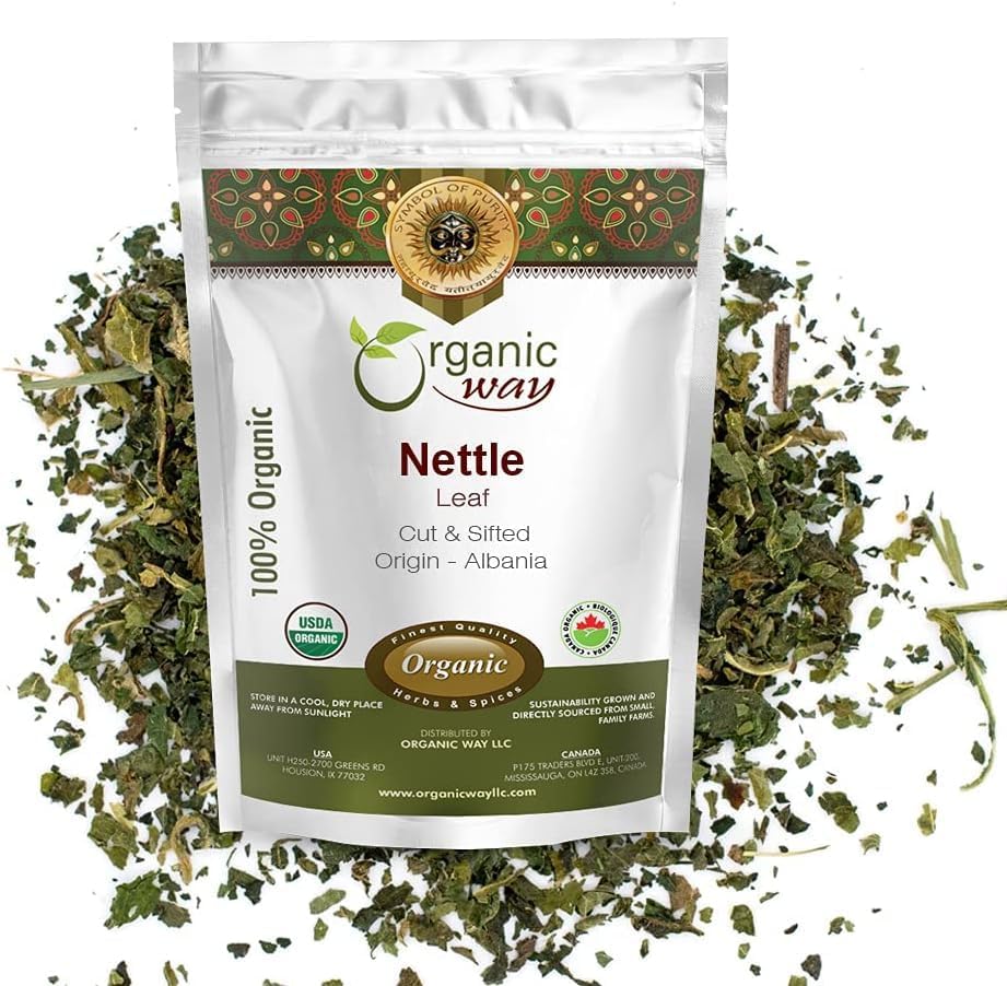 Organic Way Stinging Nettle Leaf | Herbal Tea (Urtica dioica) Cut & Sifted - European Wild-Harvest | Organic & Kosher Certified | Vegan, Non GMO & Gluten Free | Origin - Albania, (16 Oz)