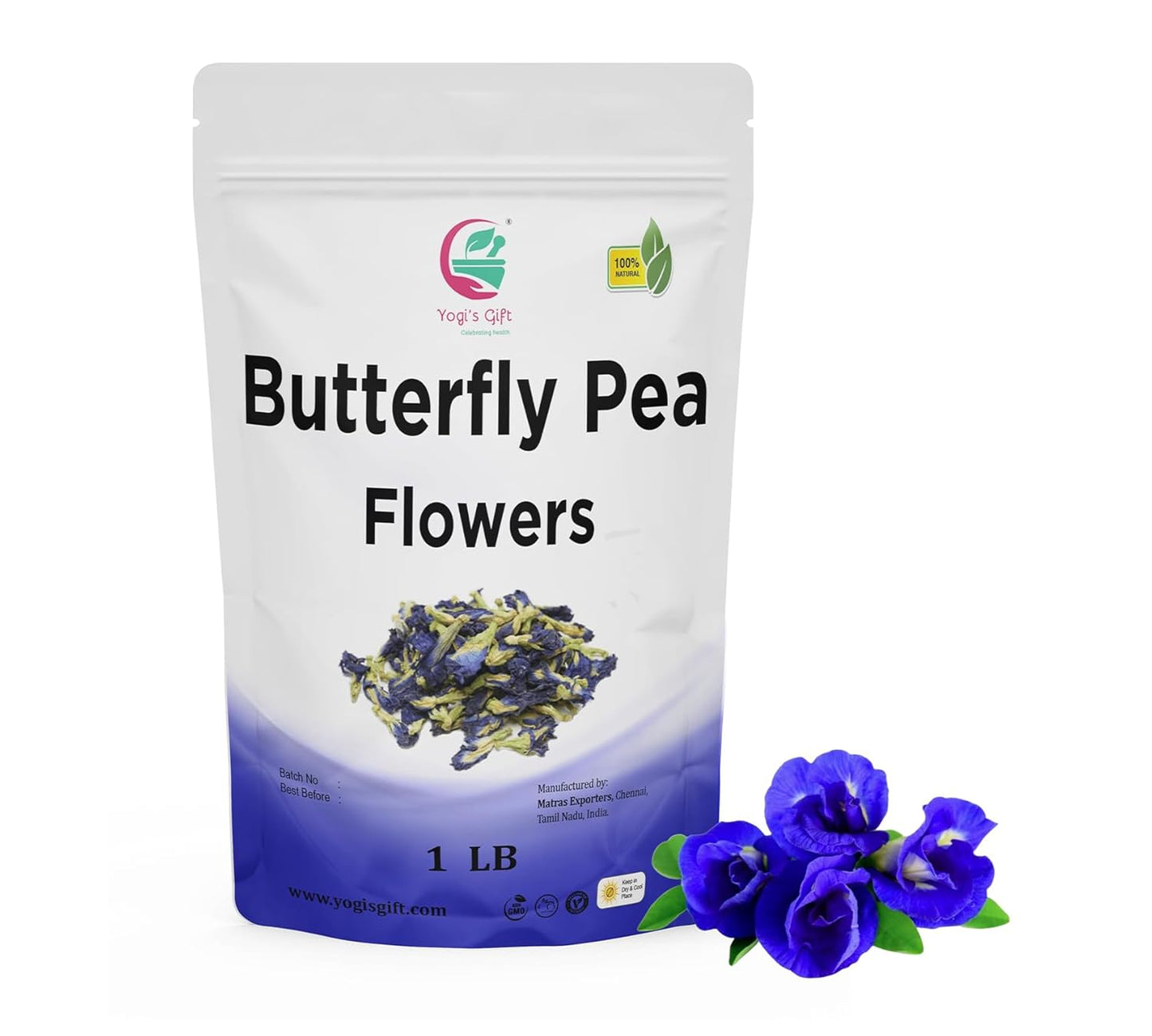 Butterfly Pea Flower Dried 1 LB (1000+ Cups) | Blue Butterfly Pea Flower Tea | BLUE TEA HERBAL TEA | Beautiful Blue Or Purple Food Coloring | Premium Quality | By Yogi's Gift®