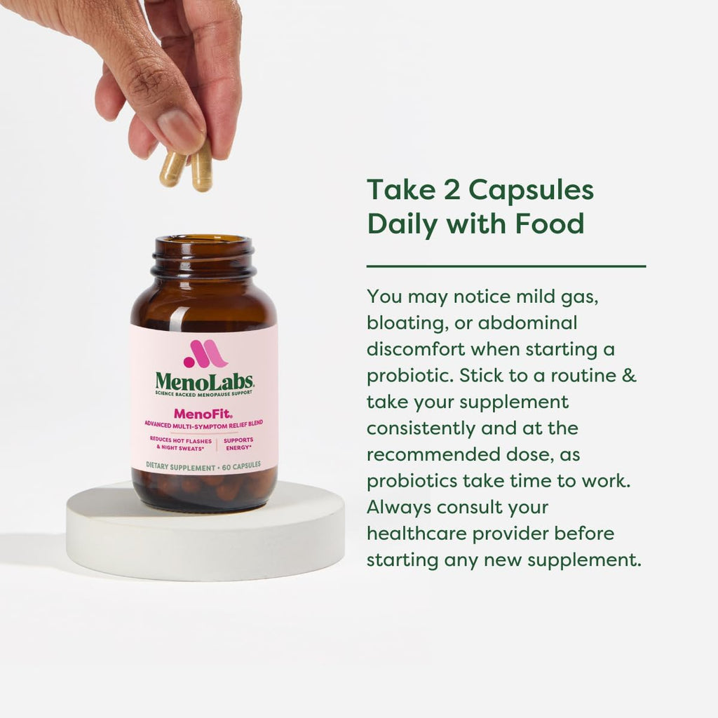MENOLABS MenoFit, Menopause Supplements for Women - 60 Capsules - Advanced Women’s Probiotic with Vitamins and Red Clover for Gut Health, Hot Flashes and Hormone Balance for Women