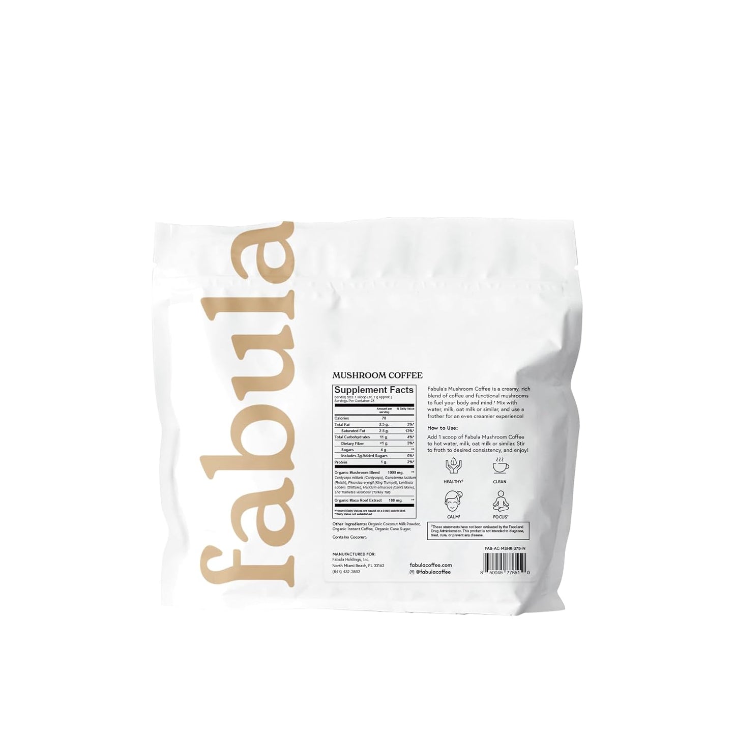 Fabula Instant Mushroom Coffee with Cordyceps, Reishi King Trumpet, Shiitake, Lion’s Mane, Turkey Tail, Organic Arabica Blend - Low Acid, Mold Free - 13 oz