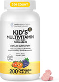 Children's Chewable Multivitamin - 18 Essential Vitamins & Minerals for Kids, Supports Bone, Focus & Immune Health, Vegetarian, Gluten Free, Non GMO - 200 Chewables, Mixed Fruit Flavor