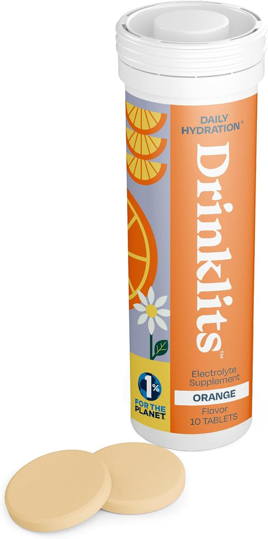 Drinklits Orange Electrolyte Tablets for Hydration | Great Taste - 0g Sugar - Essential Electrolytes - Daily Use | Single Tube (10 Tablets/Servings)