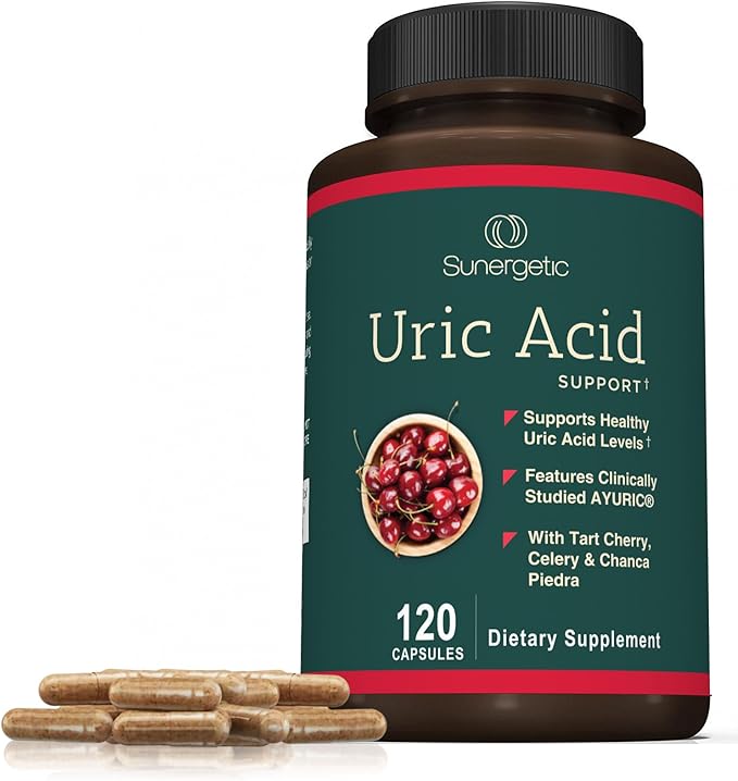 Sunergetic Premium Uric Acid Support Supplement – Uric Acid Cleanse & Kidney Support – Includes Tart Cherry, Chanca Piedra, Celery Extract & Turmeric - 120 Capsules