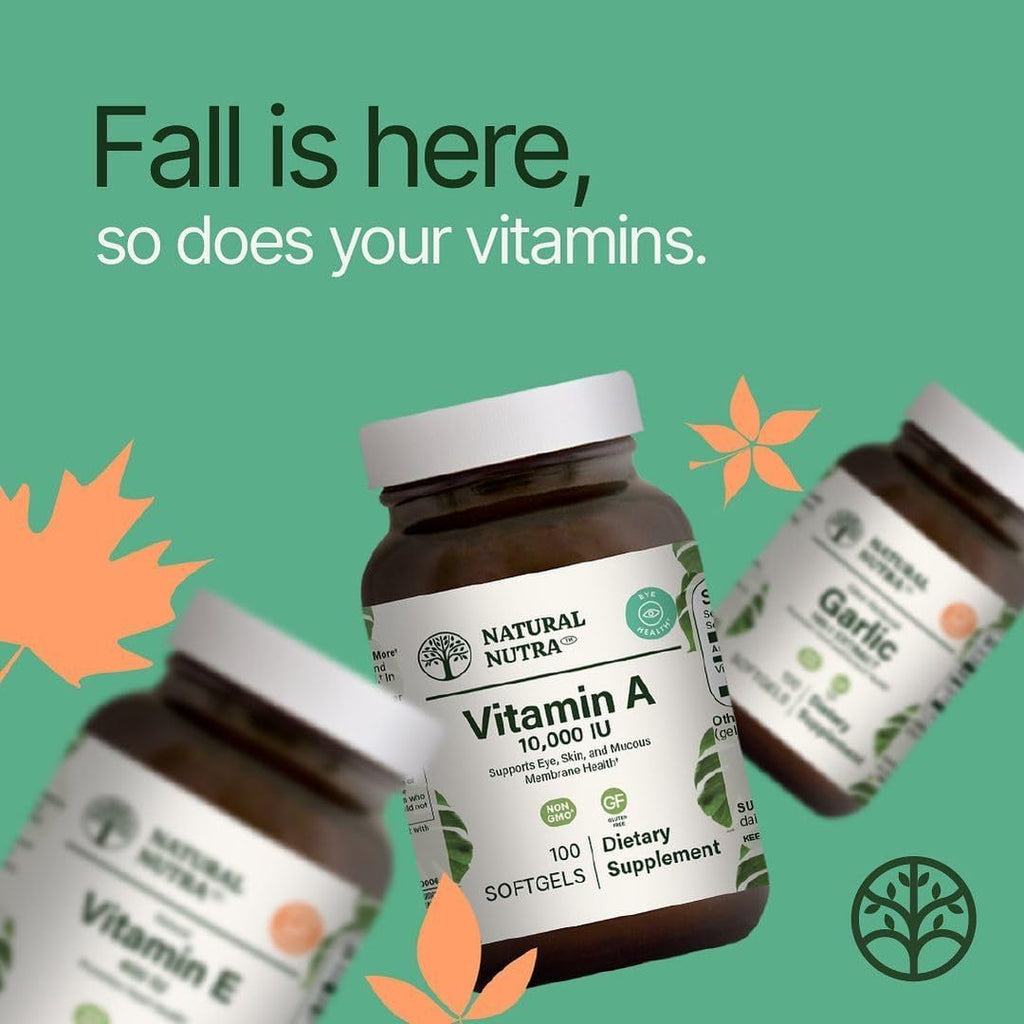 Natural Nutra Vitamin A 10,000 IU Softgels – High Potency Eye and Skin Vitamins – Gluten-Free Vitamin A Supplement for Sight & Skin Health – Fish Liver Oil for Men and Women, Gluten Free 100 Softgels