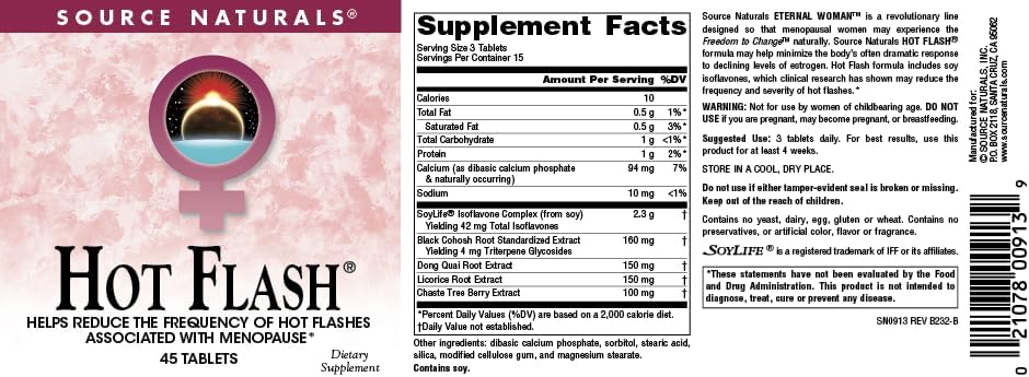 Source Naturals Hot Flash - Helps Reduce The Frequency of Hot Flashes Associated with Menopause, Non-GMO Soy - 45 Tablets