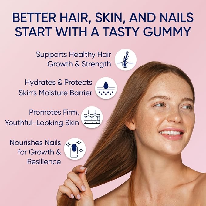 Moerie Hair Skin and Nails Gummies for Women & Men - Biotin for Hair Loss, Gummy Vitamins & Growth Dietary Supplements - Sugarbear for Thicker Hair - Allergen Free - 180 per Serving - Balanced Diet