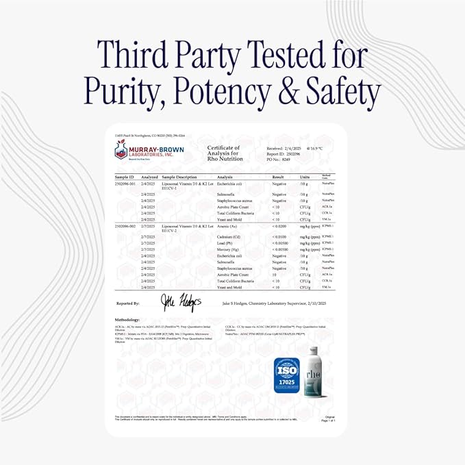 Rho Nutrition Liposomal D3K2 – Ultra High Absorption Liquid Vitamins D3 and K2 Supplement – Supports Immune System & Overall Health; Supports Strong Bones & Muscles, and a Healthy Heart