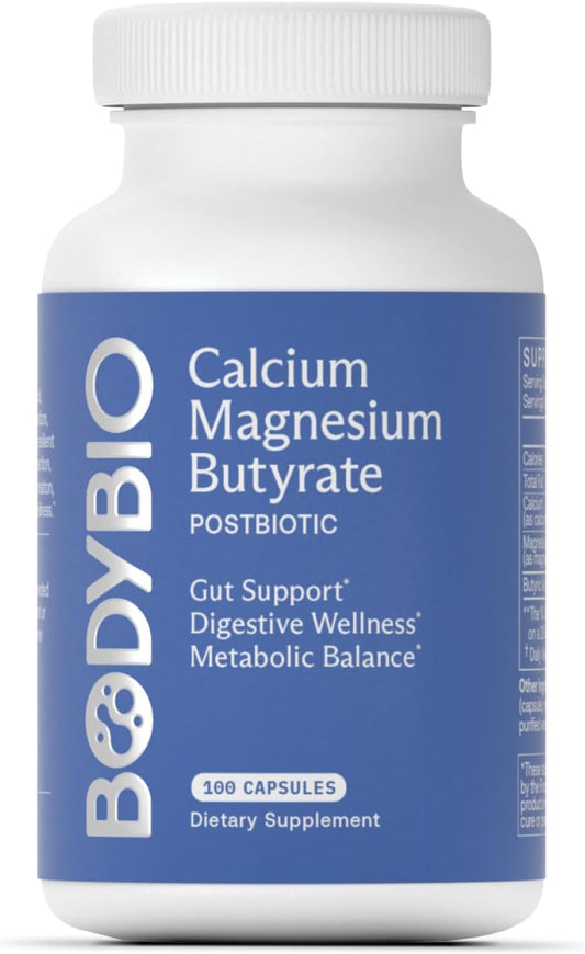 BodyBio Butyrate - Postbiotic for Gut Health, Digestive Support, Bloat, Gas & Constipation Relief, Leaky Gut Repair - Calcium, Magnesium + Butyric Acid Supplement for GI Wellness