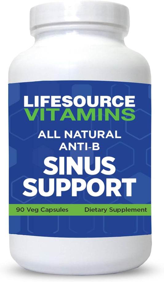 LifeSource Vitamins All Natural Anti-B Sinus Support – 14 All Natural Ingredients - 90 Capsules - Proprietary Formula