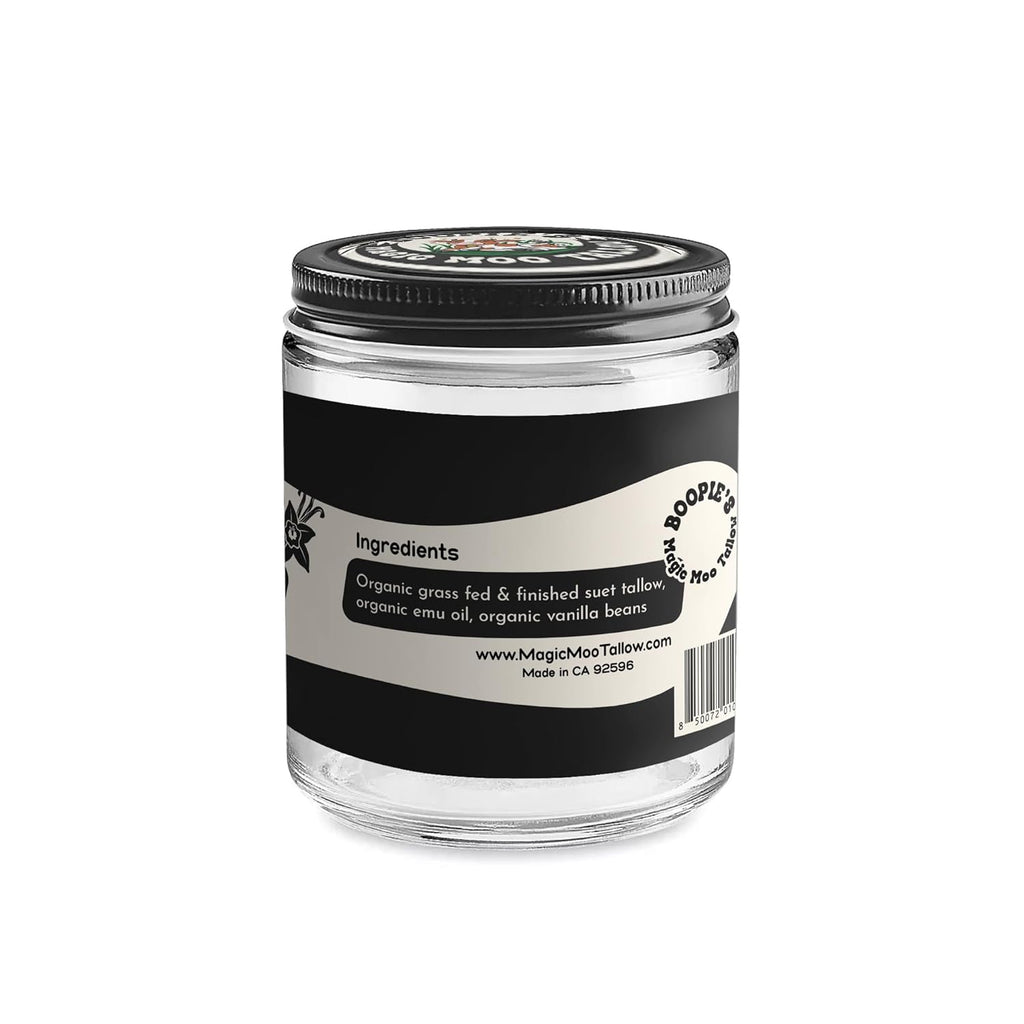 Magic Moo Tallow Vanilla Bean E-Moo Moisturizing Everywhere Cream with Organic Emu Oil. For acne, stretch marks, eczema, hyrdation, dry skin & more.