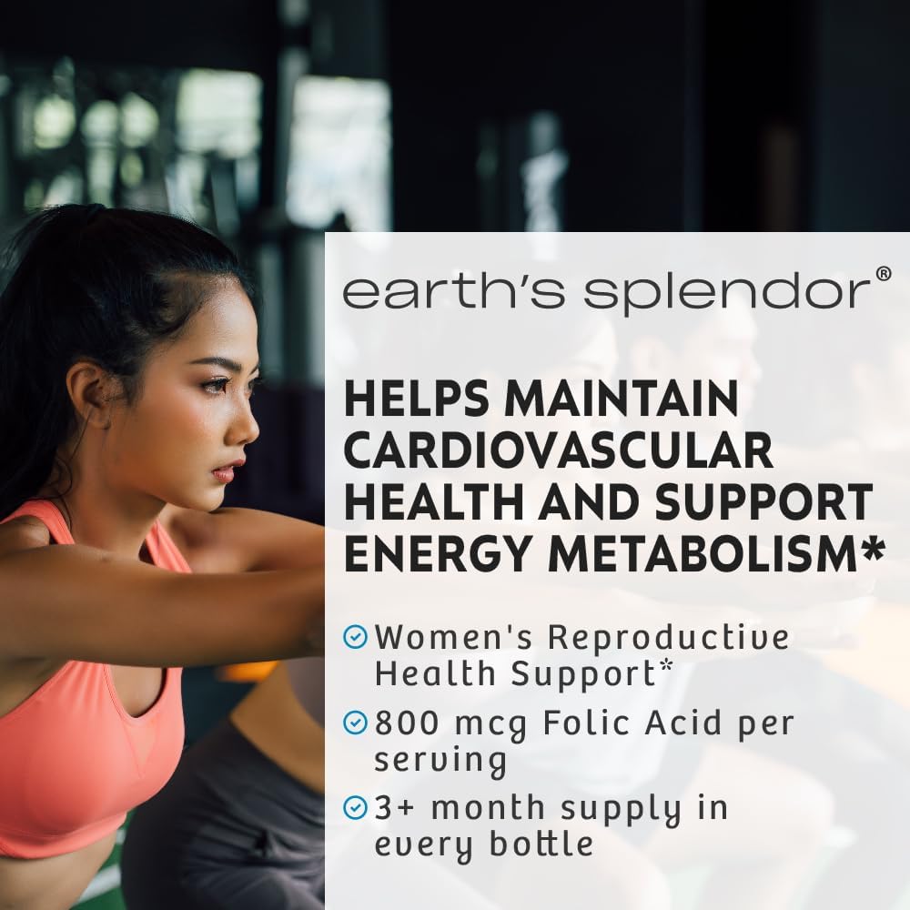 Earth's Splendor Folic Acid 800 mcg Supplement, Supports Heart Health, Supports Women's Reproductive Health, Smooth Coated Tablets (800 mcg, 200 Tablets, Pack of 2)